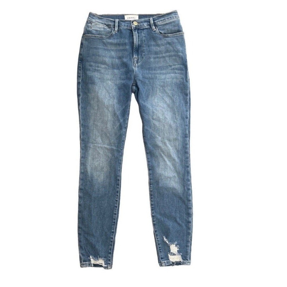 FRAME Le High Skinny Sonoma Chew Blue‎ Raw Hem Stretch Jeans Ankle Women Size 28